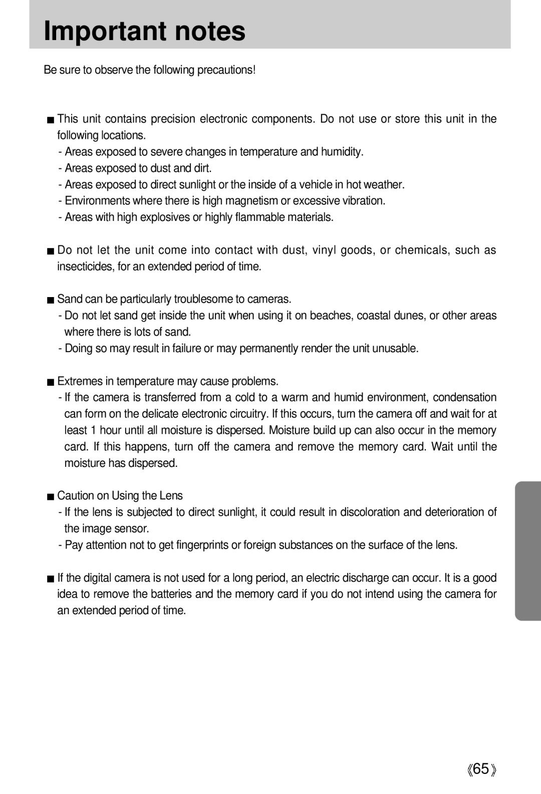 Samsung Digimax 202 manual Important notes 