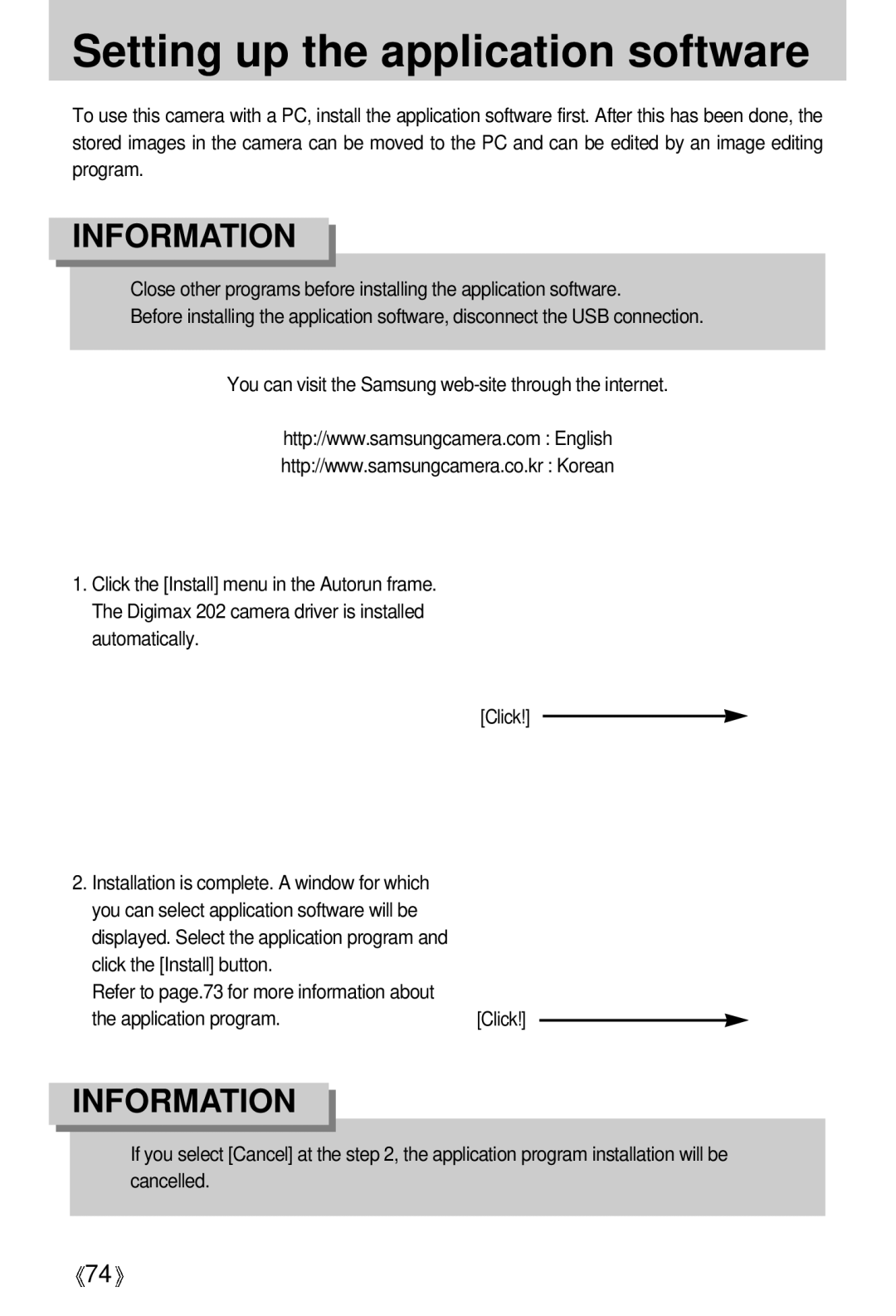 Samsung Digimax 202 manual Setting up the application software, Application program 