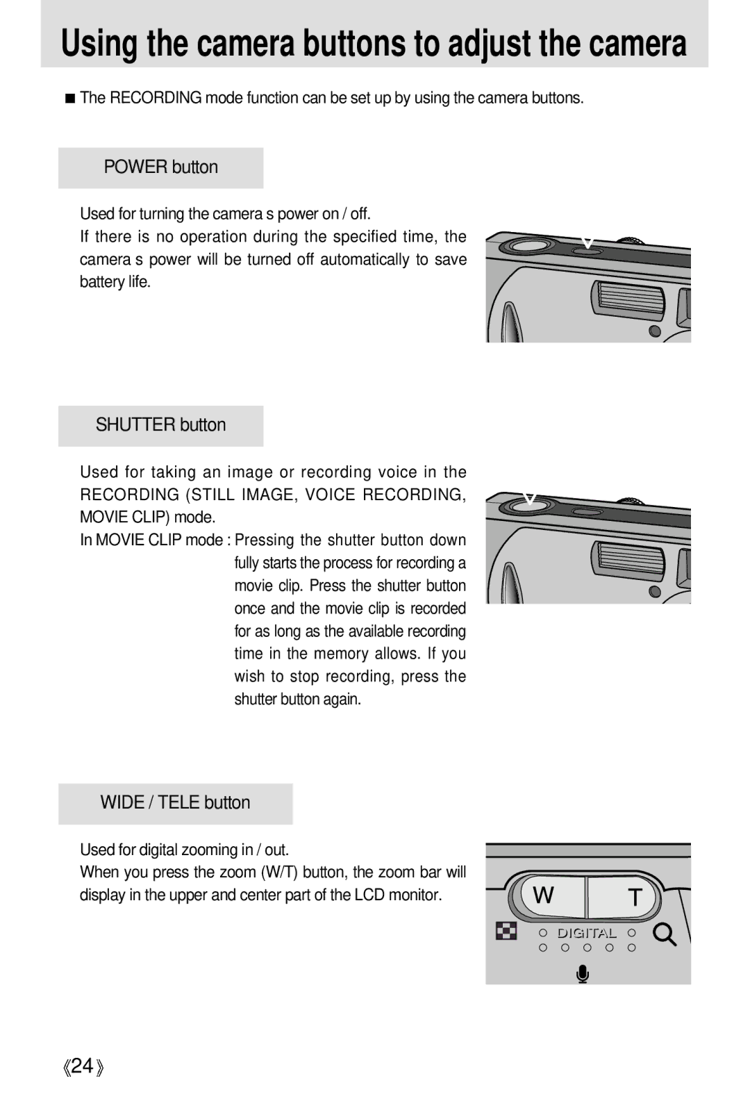 Samsung Digimax 301 manual Used for taking an image or recording voice, Used for digital zooming in / out 