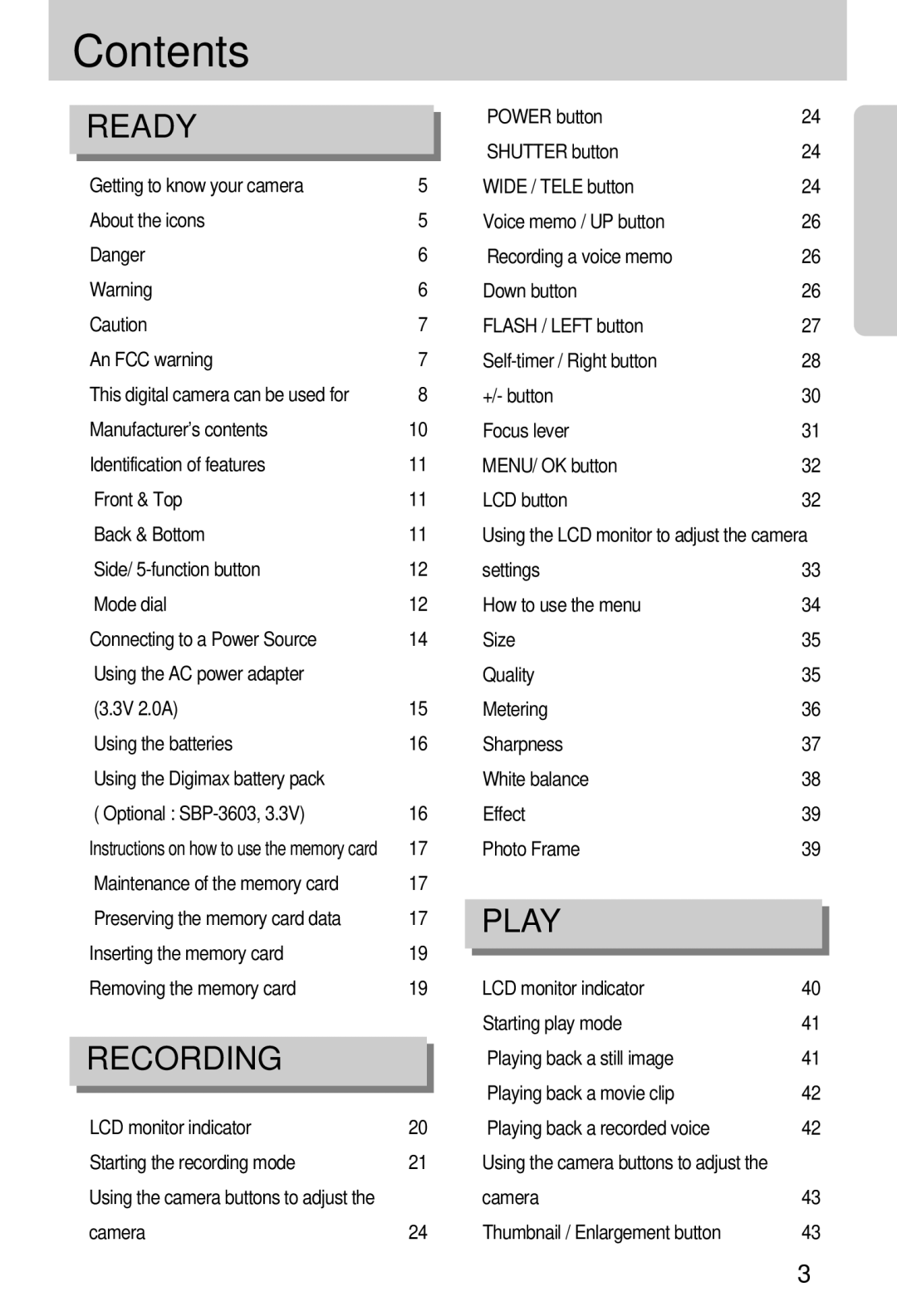 Samsung Digimax 301 manual Contents 