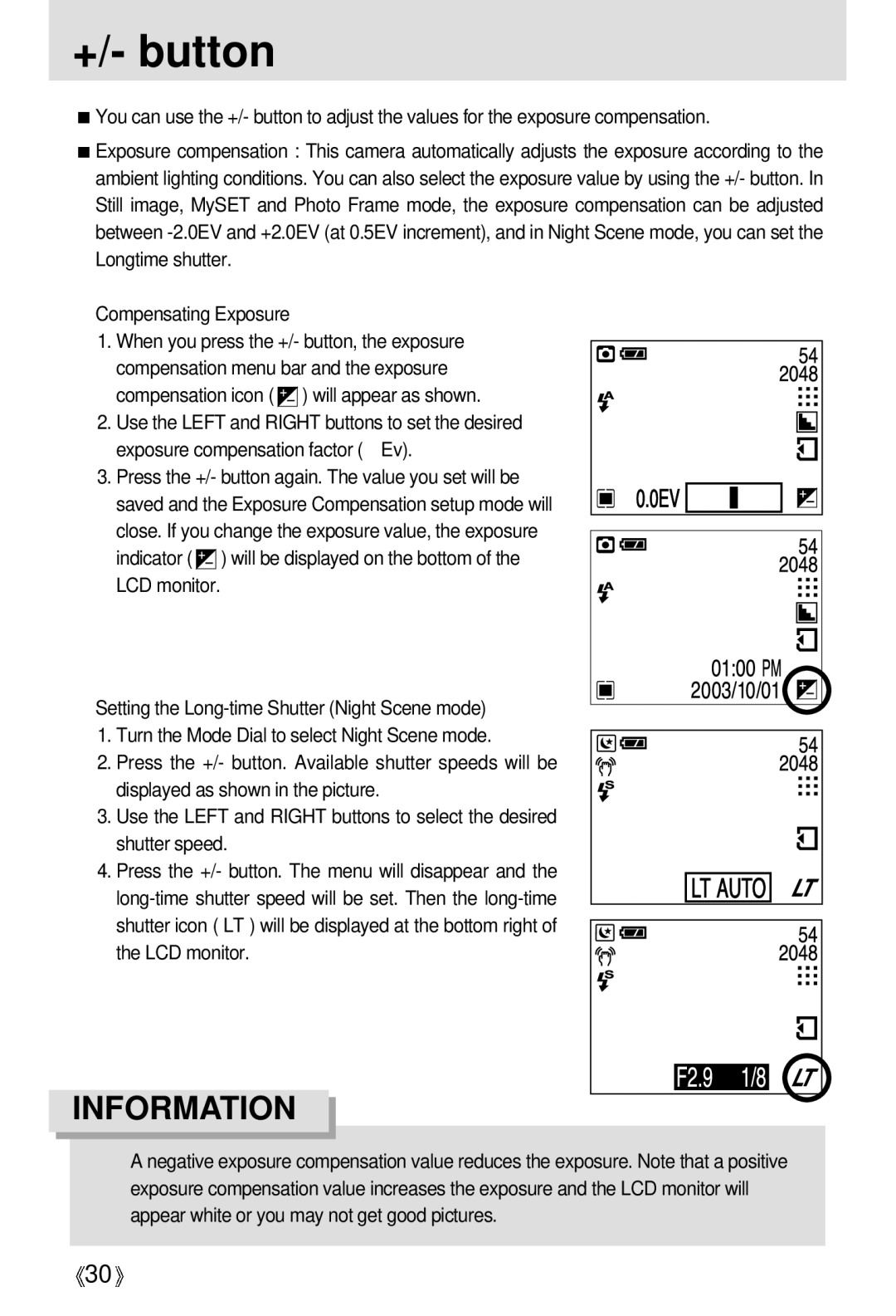 Samsung Digimax 301 manual +/- button 