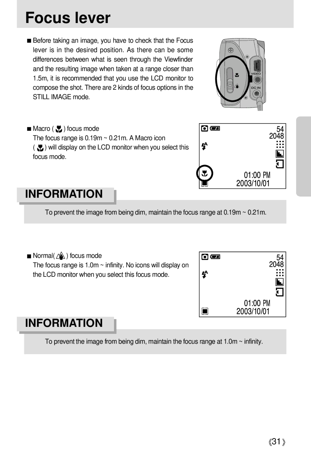 Samsung Digimax 301 manual Focus lever 