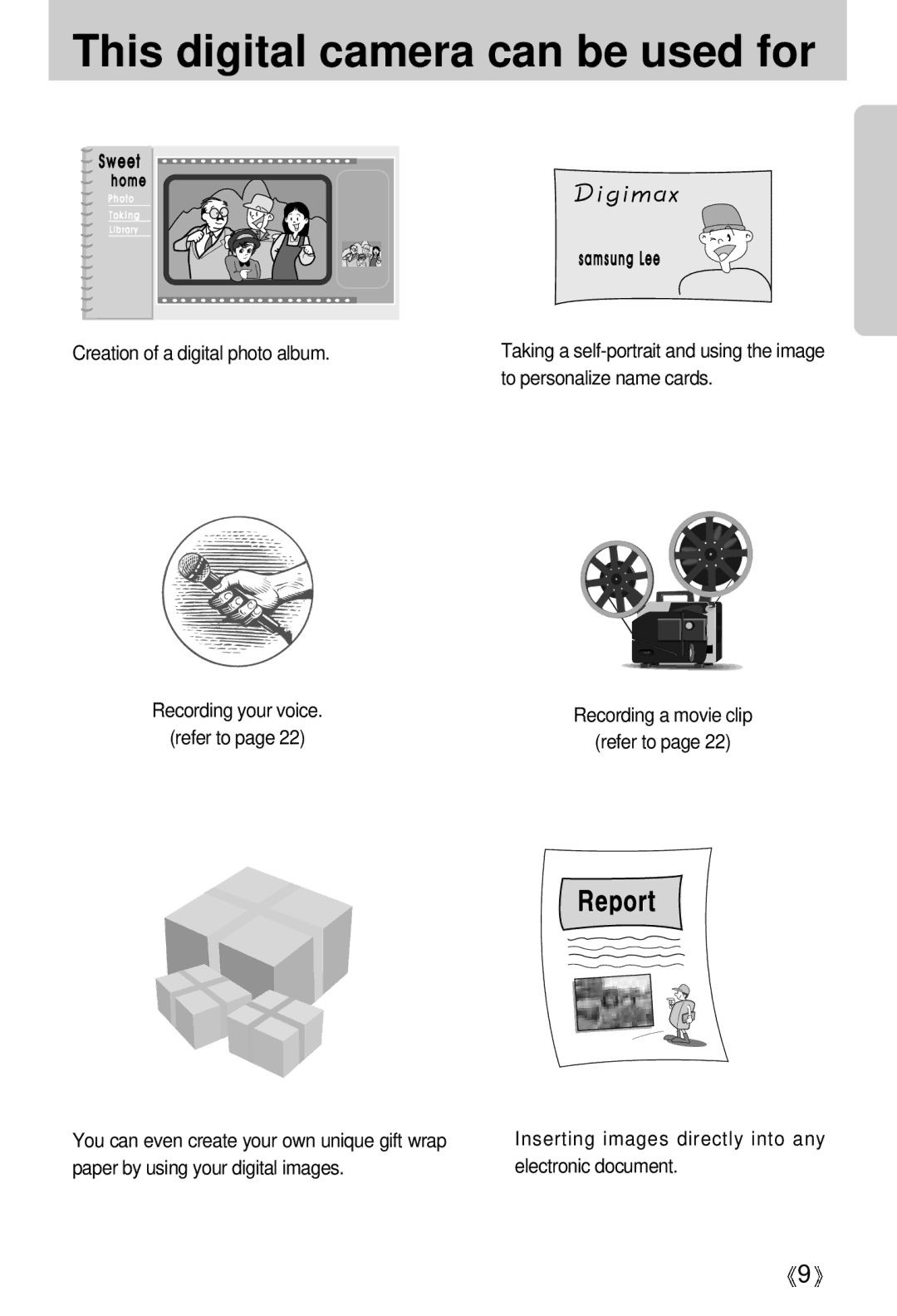 Samsung Digimax 301 manual This digital camera can be used for 