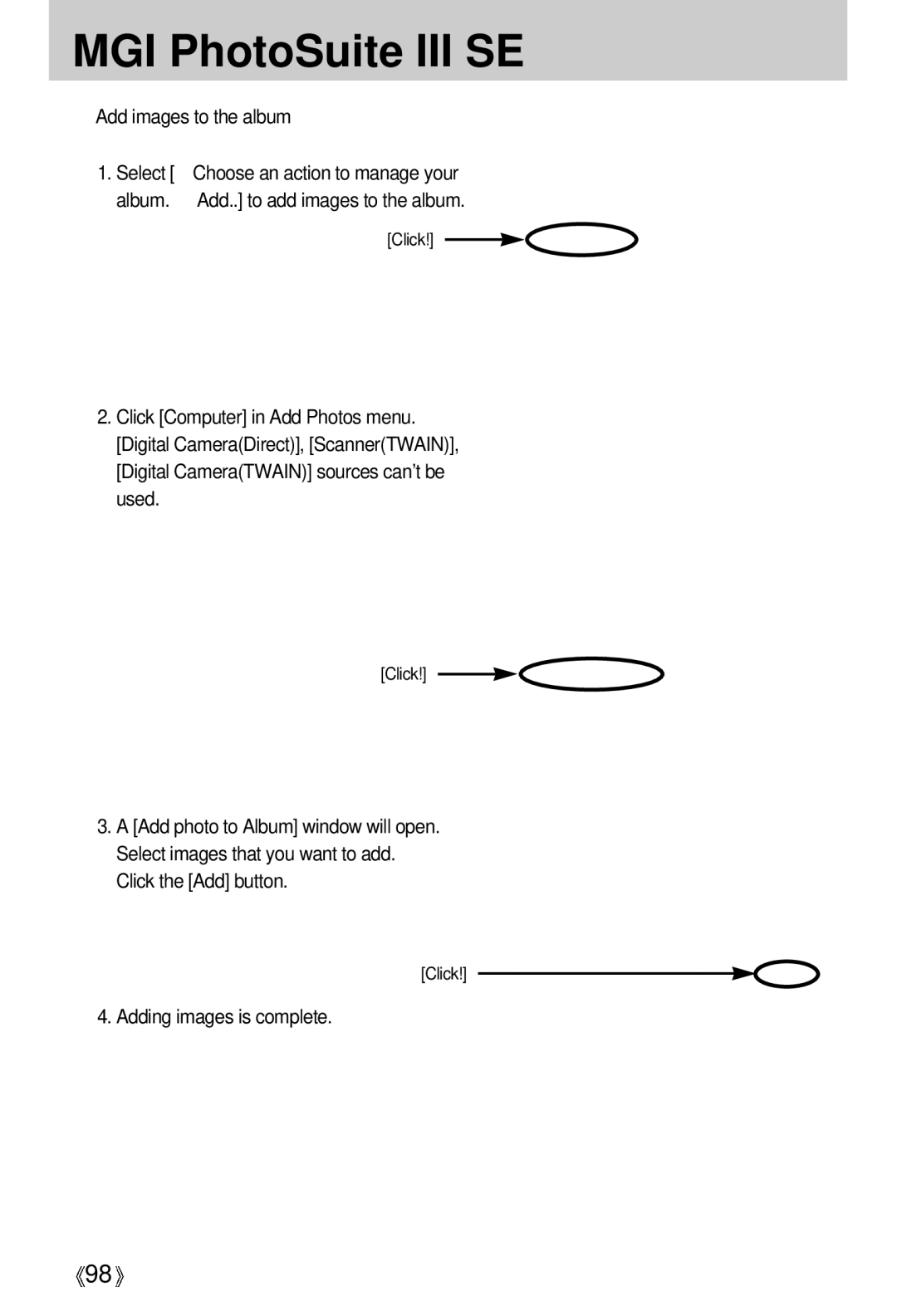 Samsung Digimax 301 manual Add images to the album, Adding images is complete 