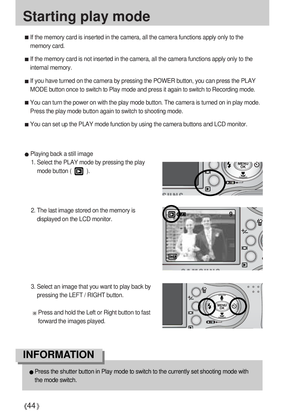 Samsung Digimax A4 user manual Starting play mode 