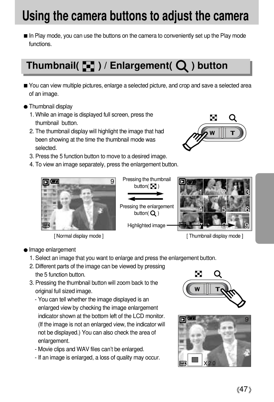 Samsung Digimax A4 user manual Thumbnail / Enlargement button 