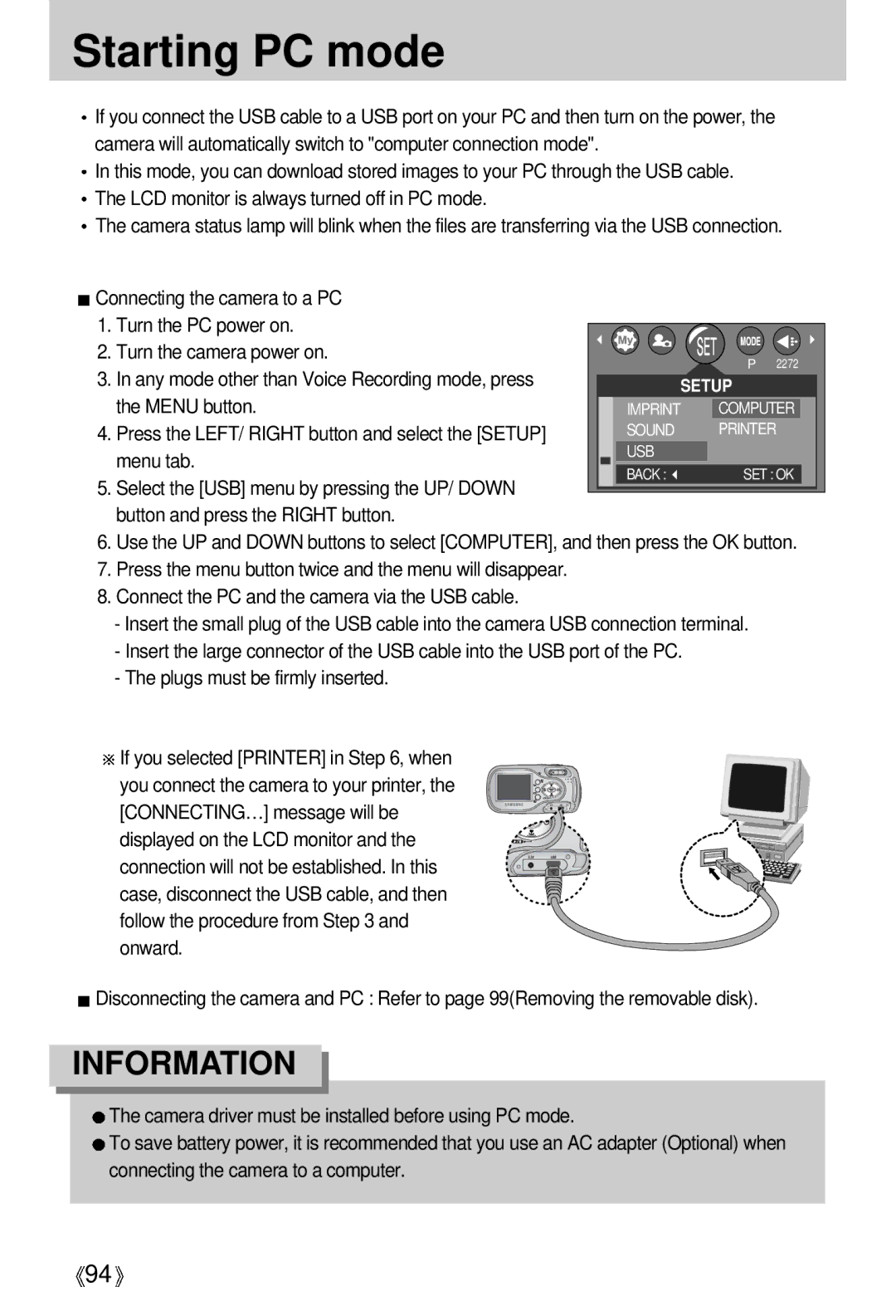 Samsung Digimax A4 user manual Starting PC mode 