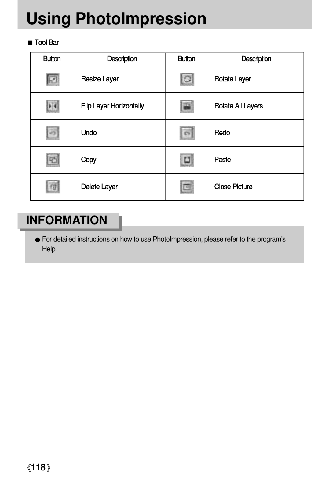 Samsung Digimax U-CA user manual Using PhotoImpression, Information 