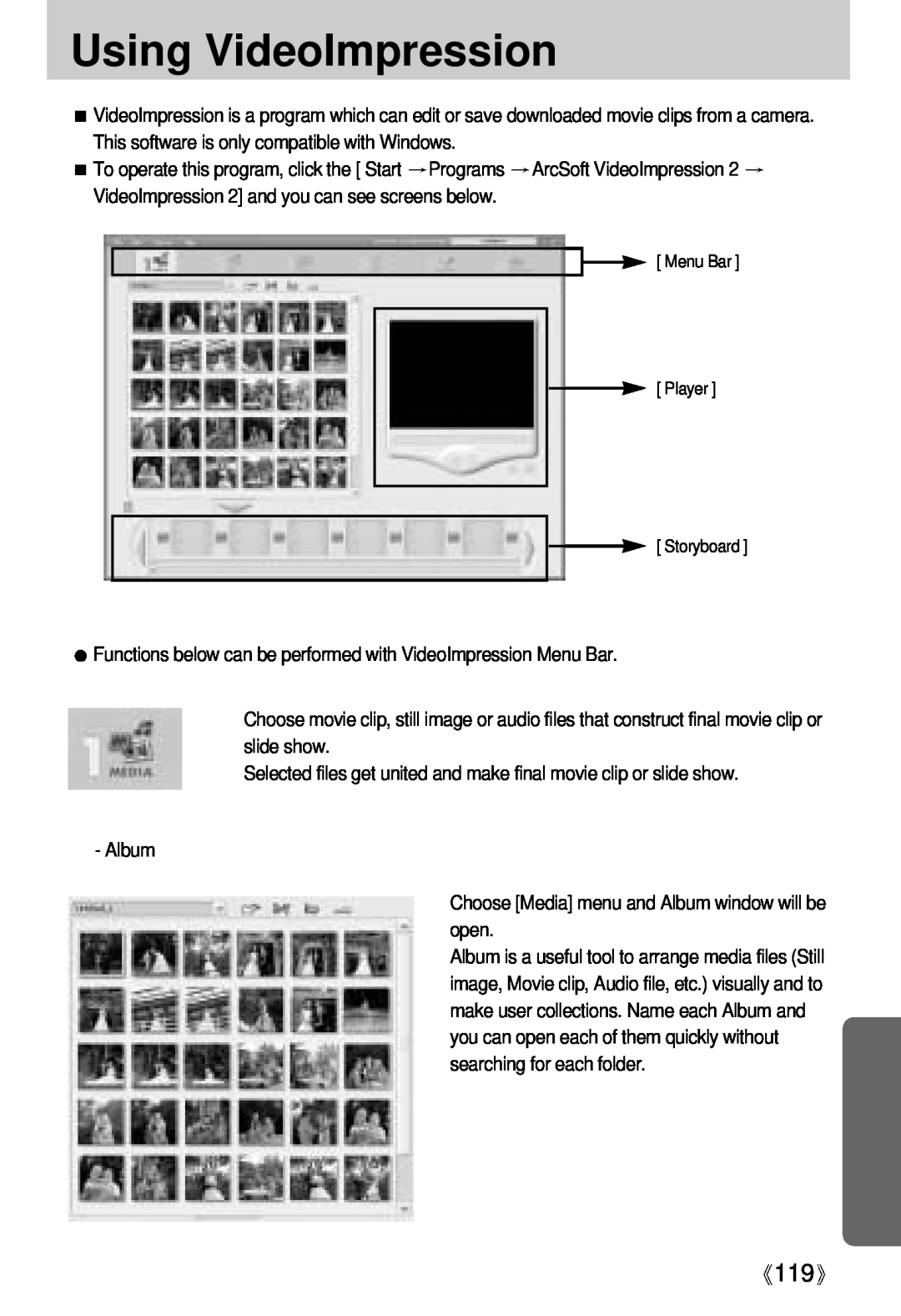 Samsung Digimax U-CA user manual Using VideoImpression 