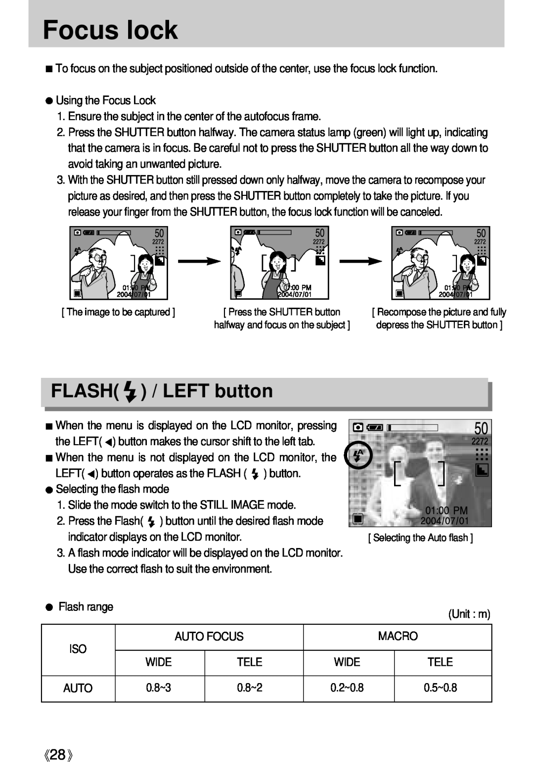 Samsung Digimax U-CA user manual Focus lock, FLASH / LEFT button 