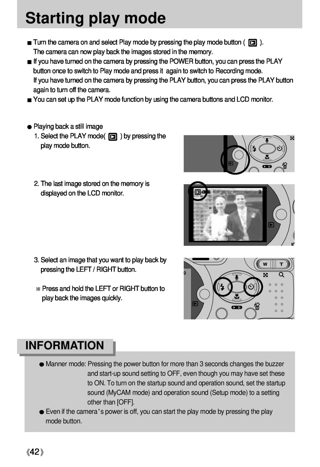 Samsung Digimax U-CA user manual Starting play mode, Information 