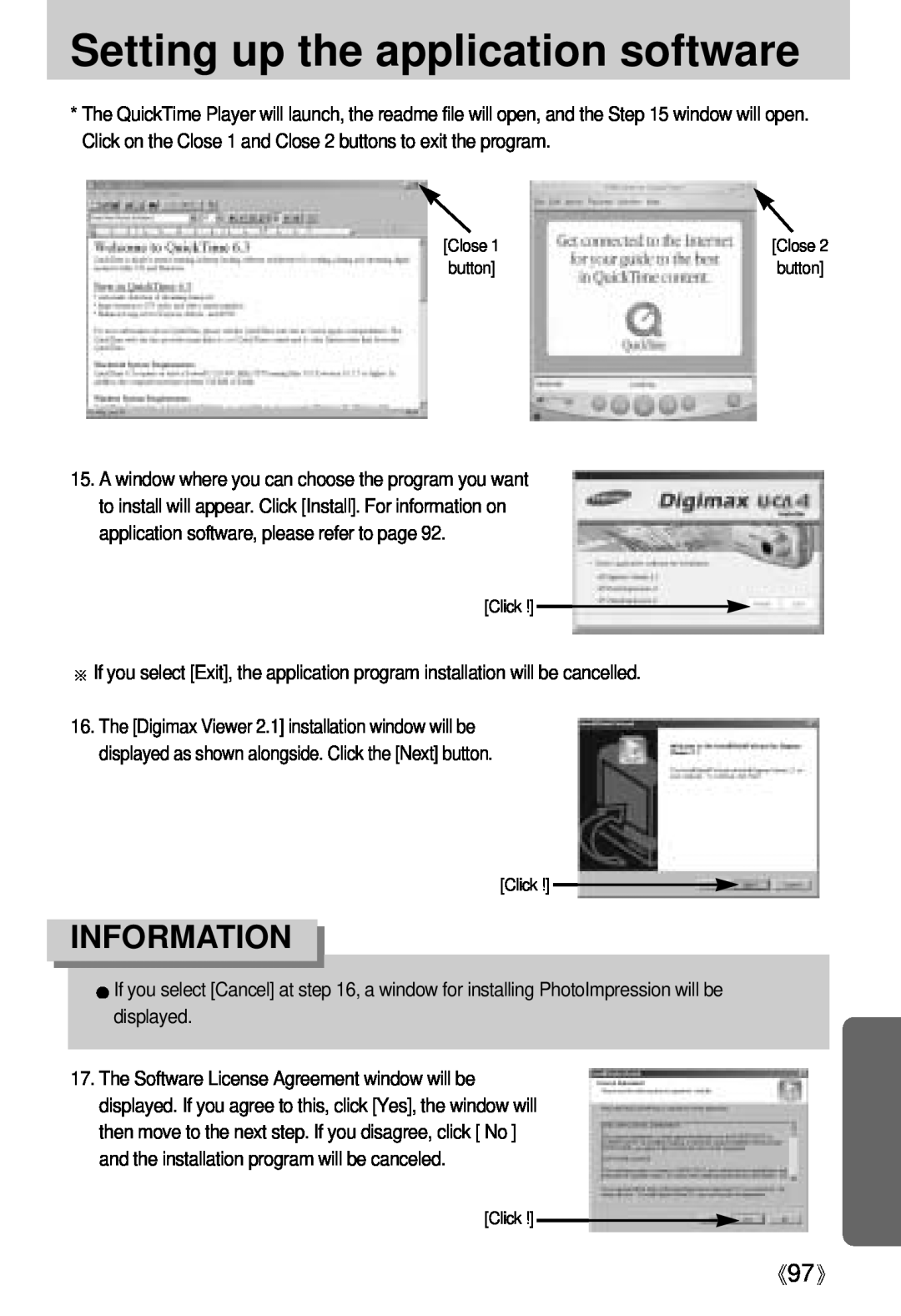 Samsung Digimax U-CA user manual Setting up the application software, Information 