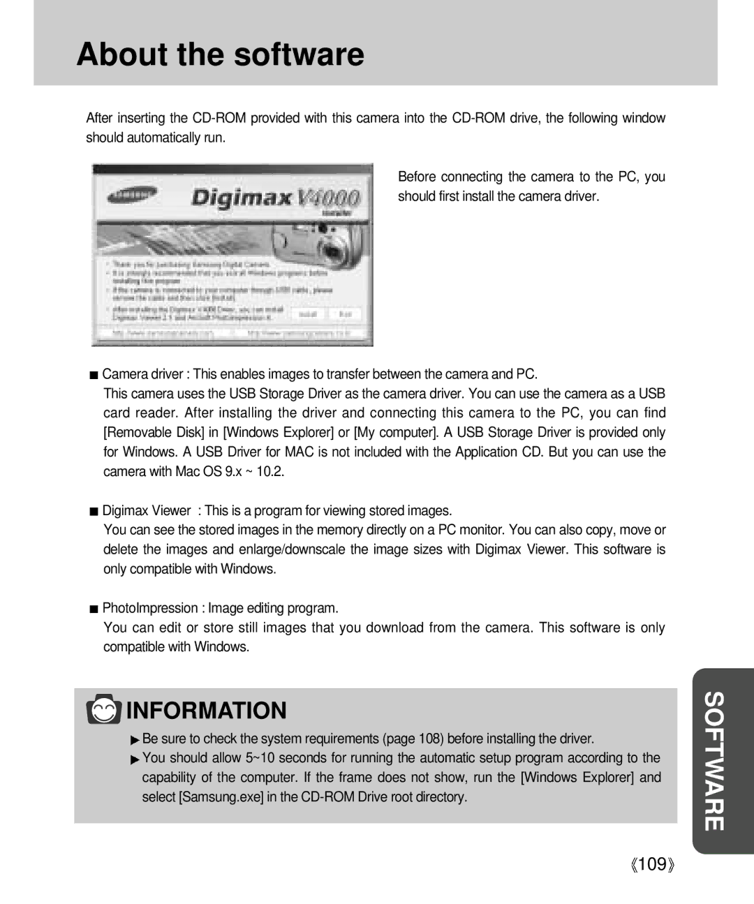 Samsung Digimax V4000 manual About the software 