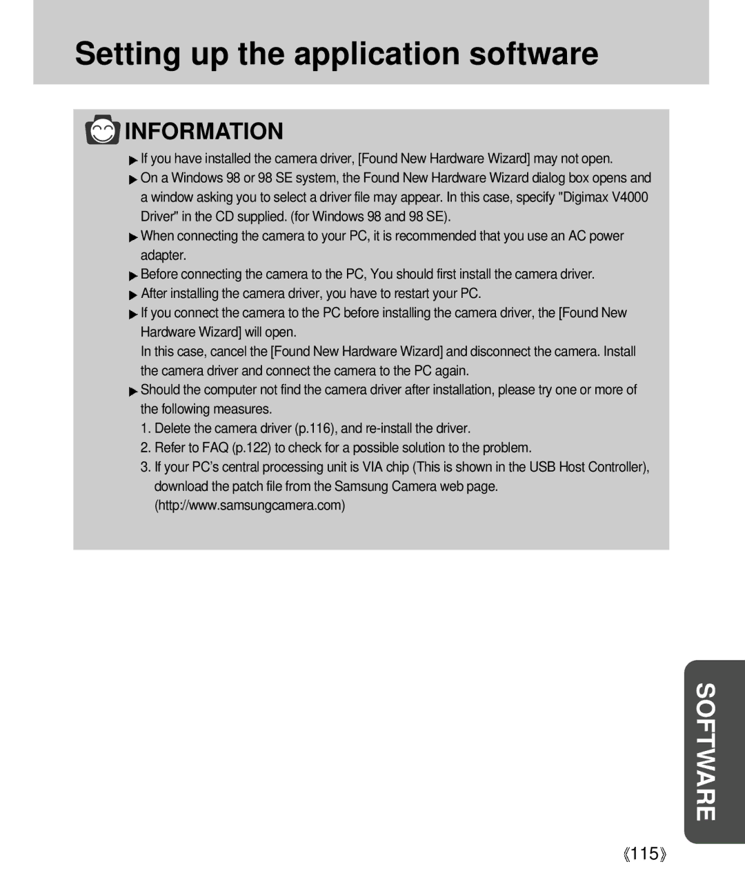 Samsung Digimax V4000 manual 115 