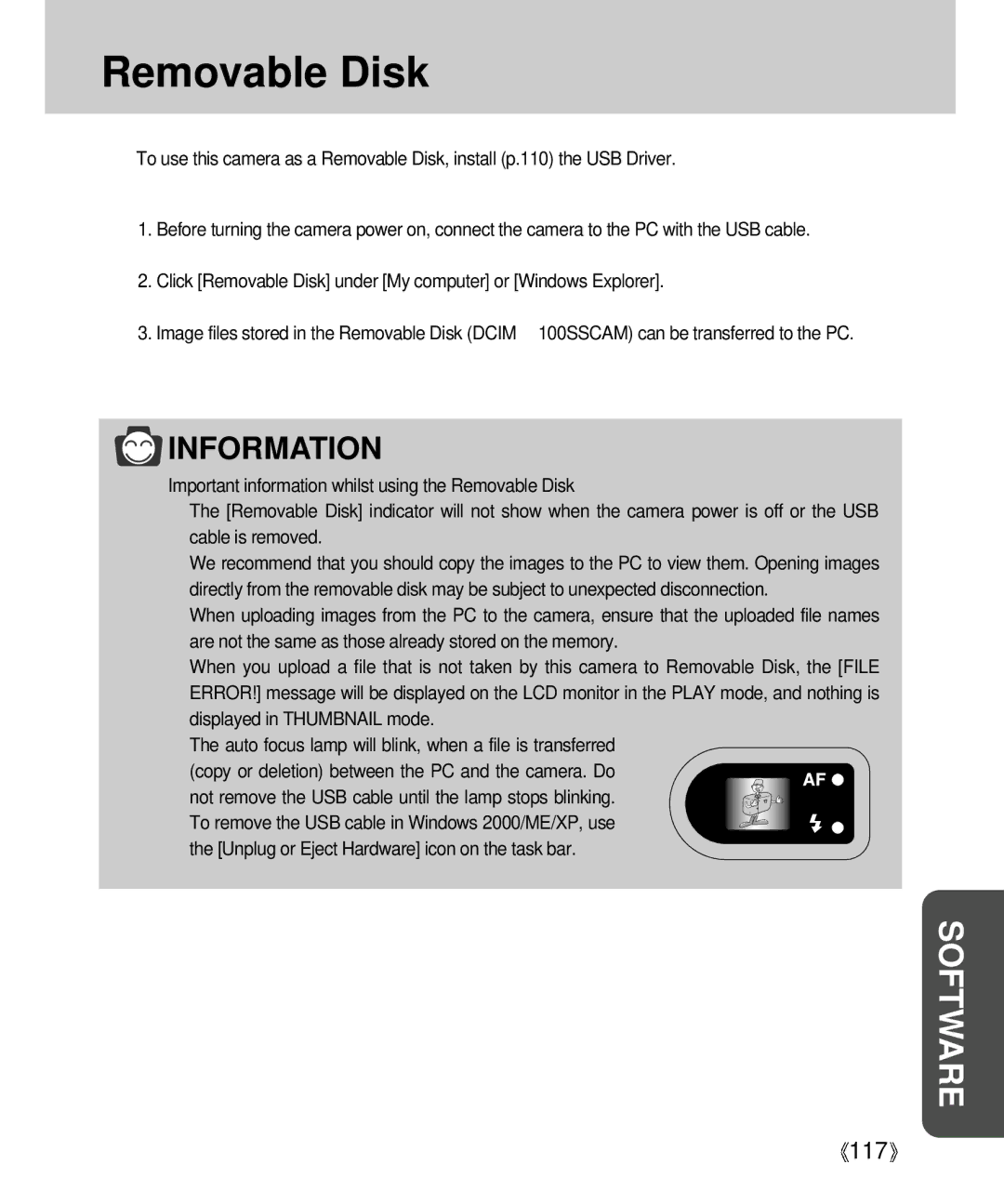 Samsung Digimax V4000 manual Removable Disk, Unplug or Eject Hardware icon on the task bar 