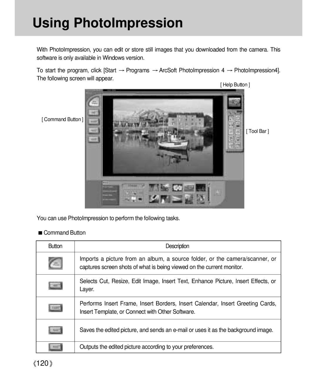 Samsung Digimax V4000 manual Using PhotoImpression 