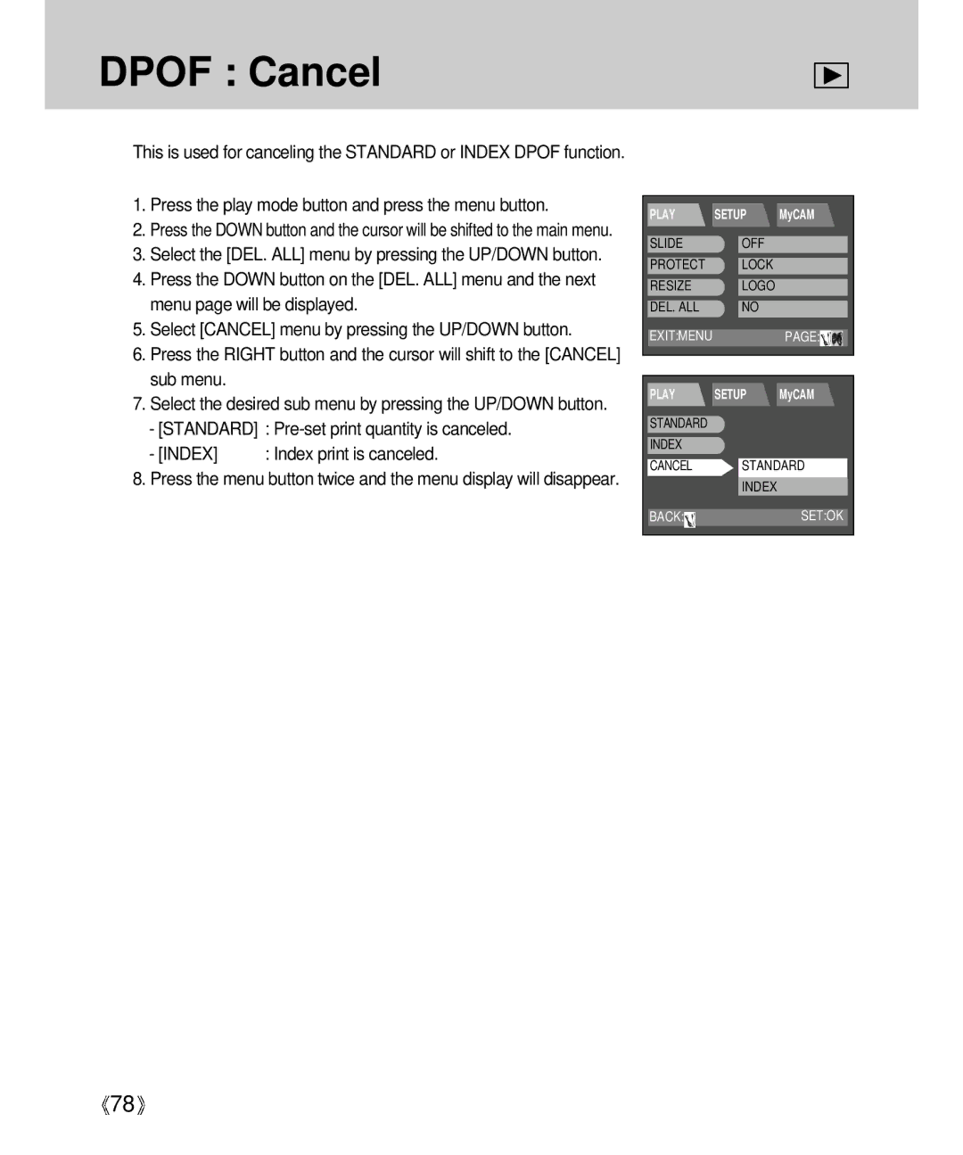 Samsung Digimax V4000 manual Dpof Cancel 