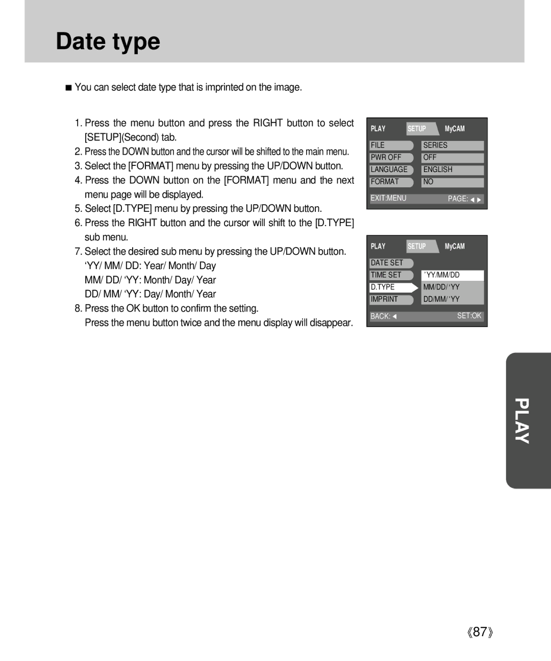 Samsung Digimax V4000 manual Date type 