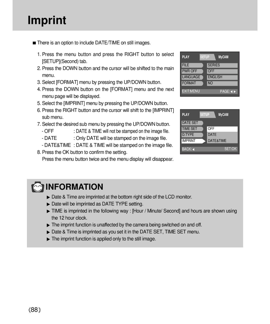 Samsung Digimax V4000 manual Imprint 