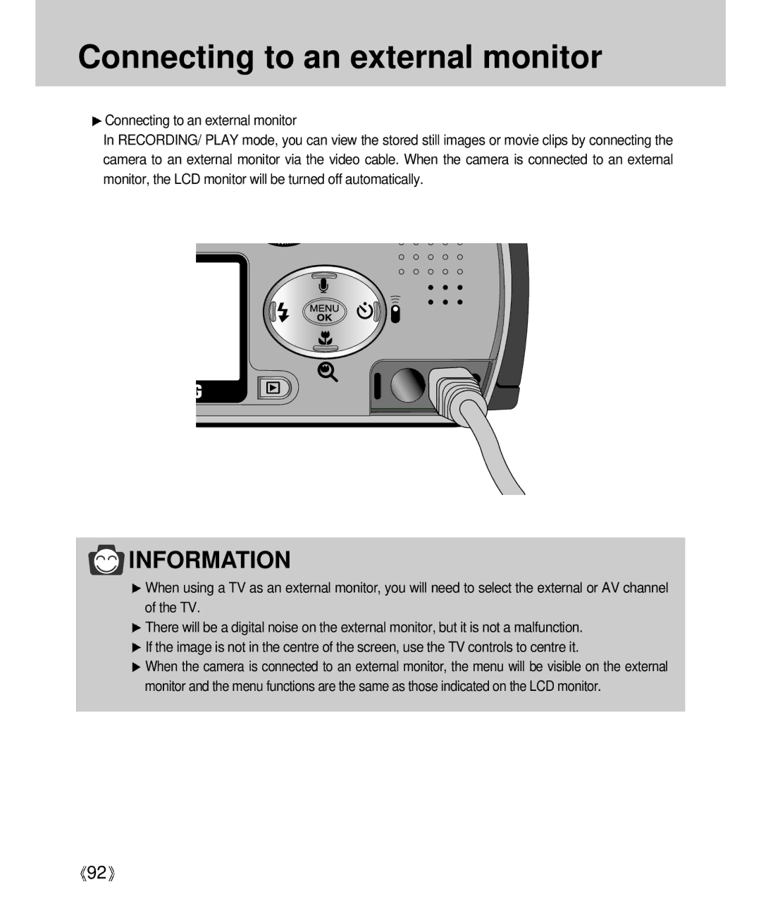 Samsung Digimax V4000 manual Connecting to an external monitor 