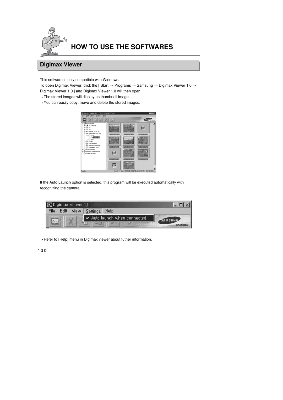 Samsung Digimax350 SE manual HOW to USE the Softwares, Digimax Viewer 