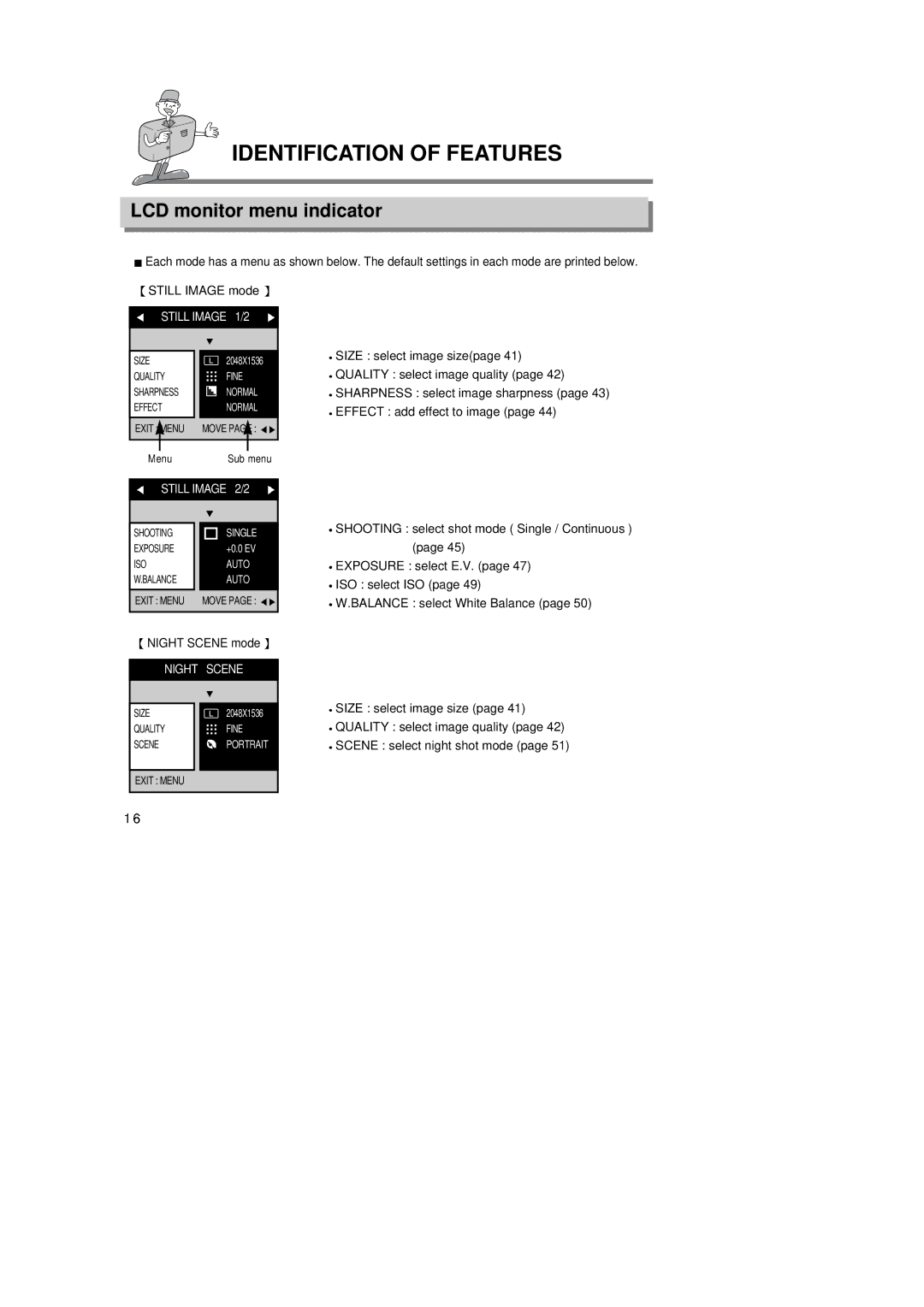 Samsung Digimax350 SE manual LCD monitor menu indicator, Still Image 1/2 