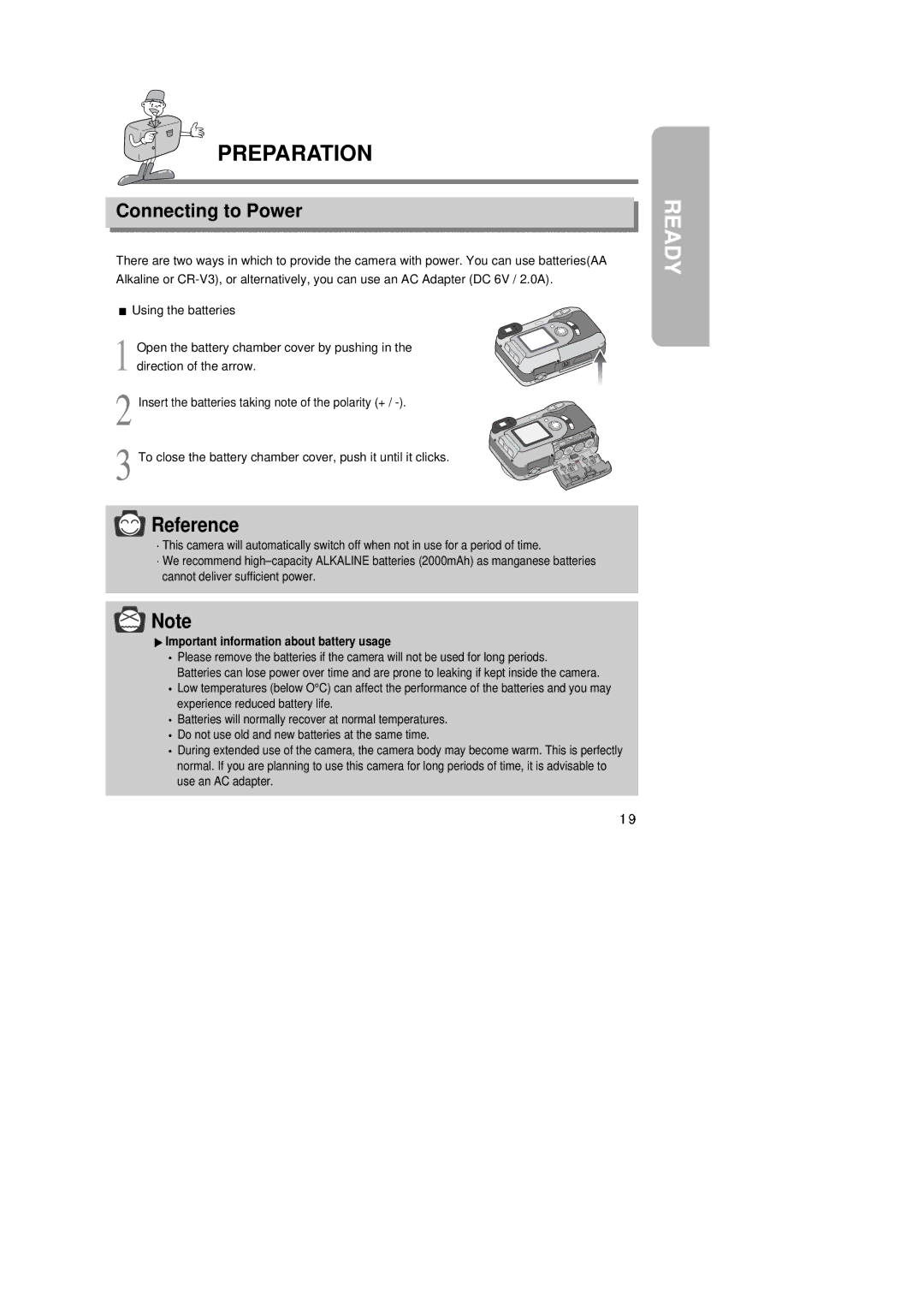 Samsung Digimax350 SE manual Preparation, Connecting to Power 