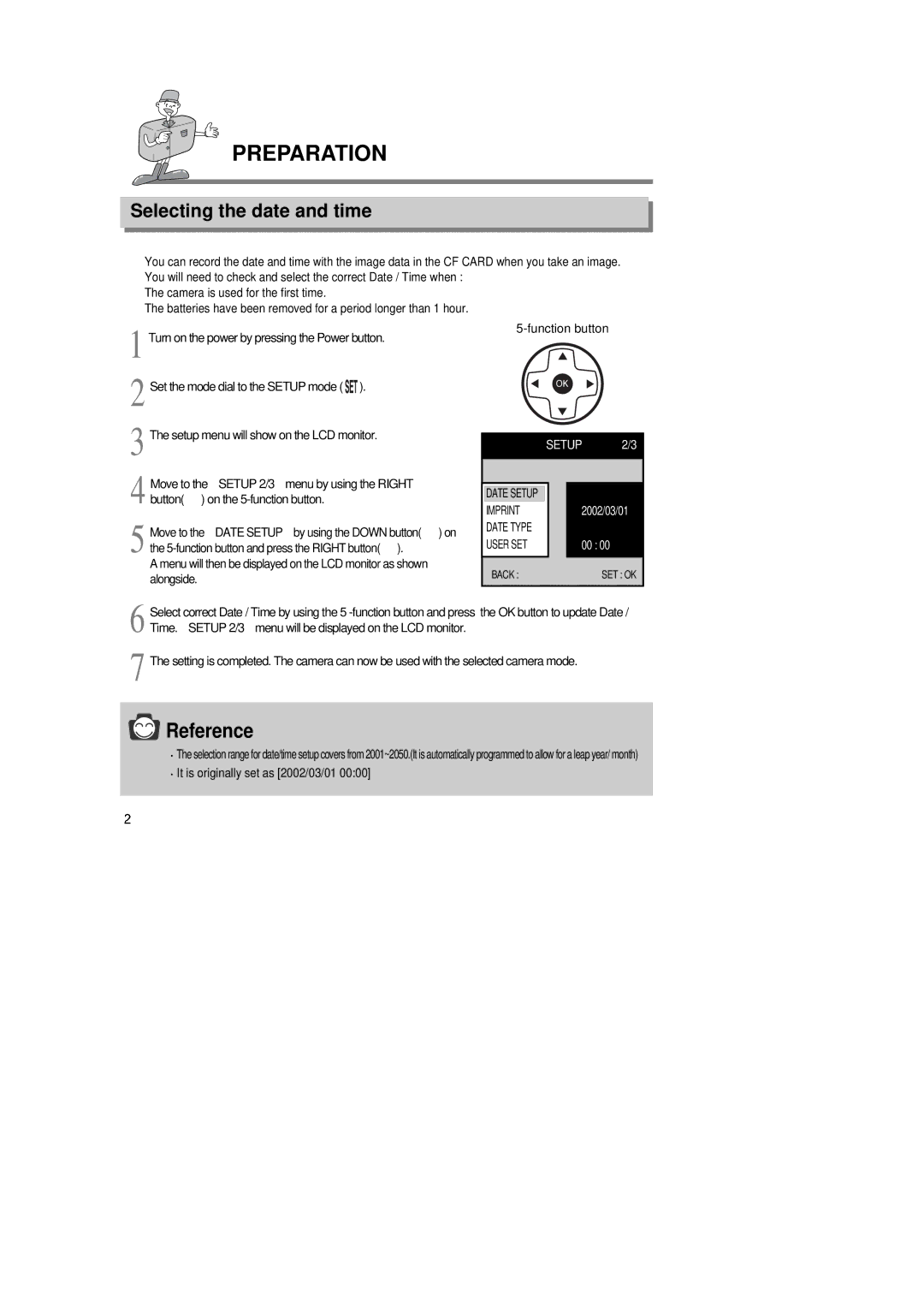 Samsung Digimax350 SE manual Selecting the date and time, User SET 