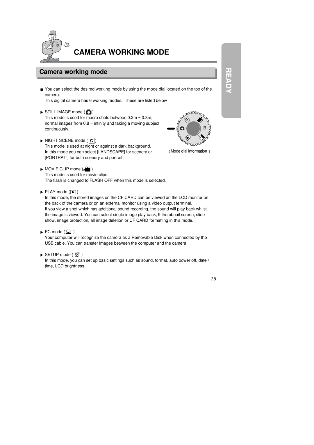 Samsung Digimax350 SE manual Camera Working Mode, Camera working mode 