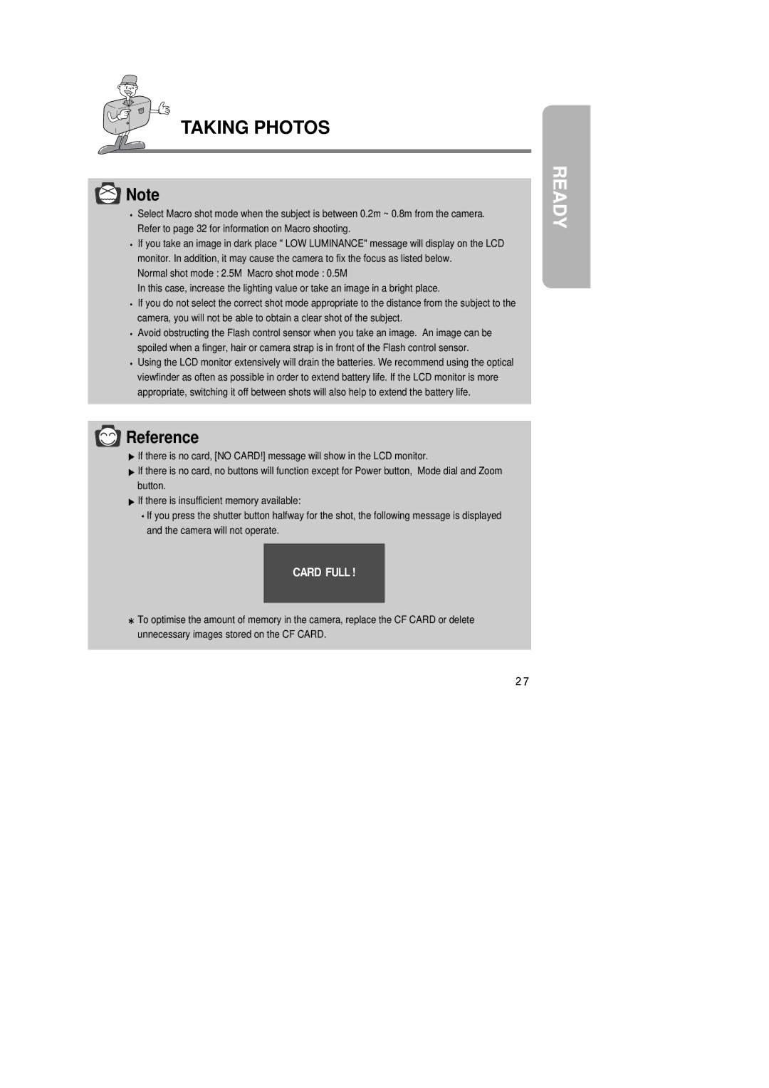 Samsung Digimax350 SE manual Card Full 