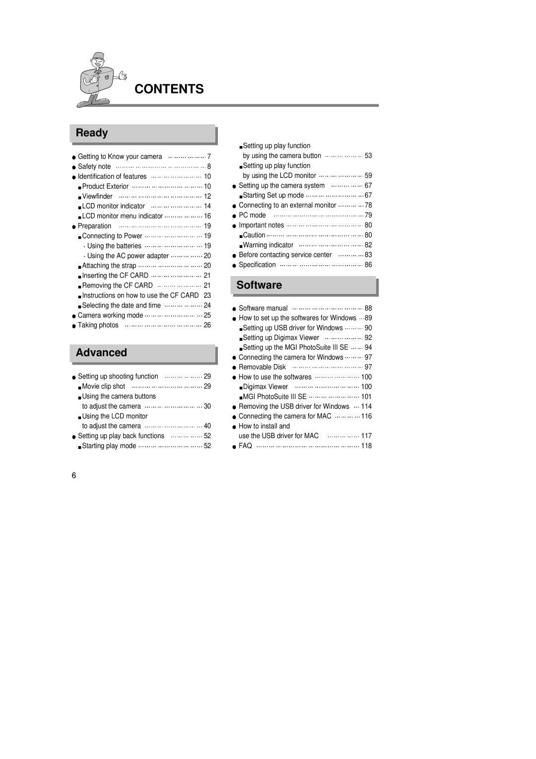 Samsung Digimax350 SE manual Contents 