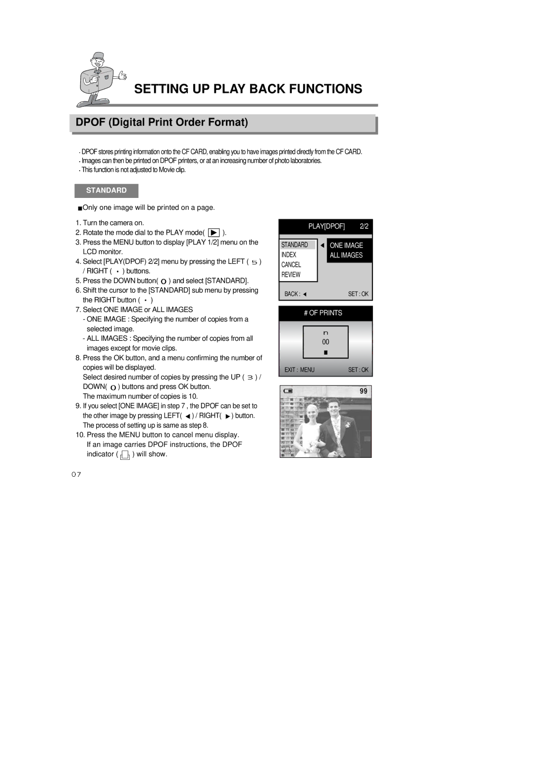 Samsung Digimax350 SE manual Dpof Digital Print Order Format, Standard 