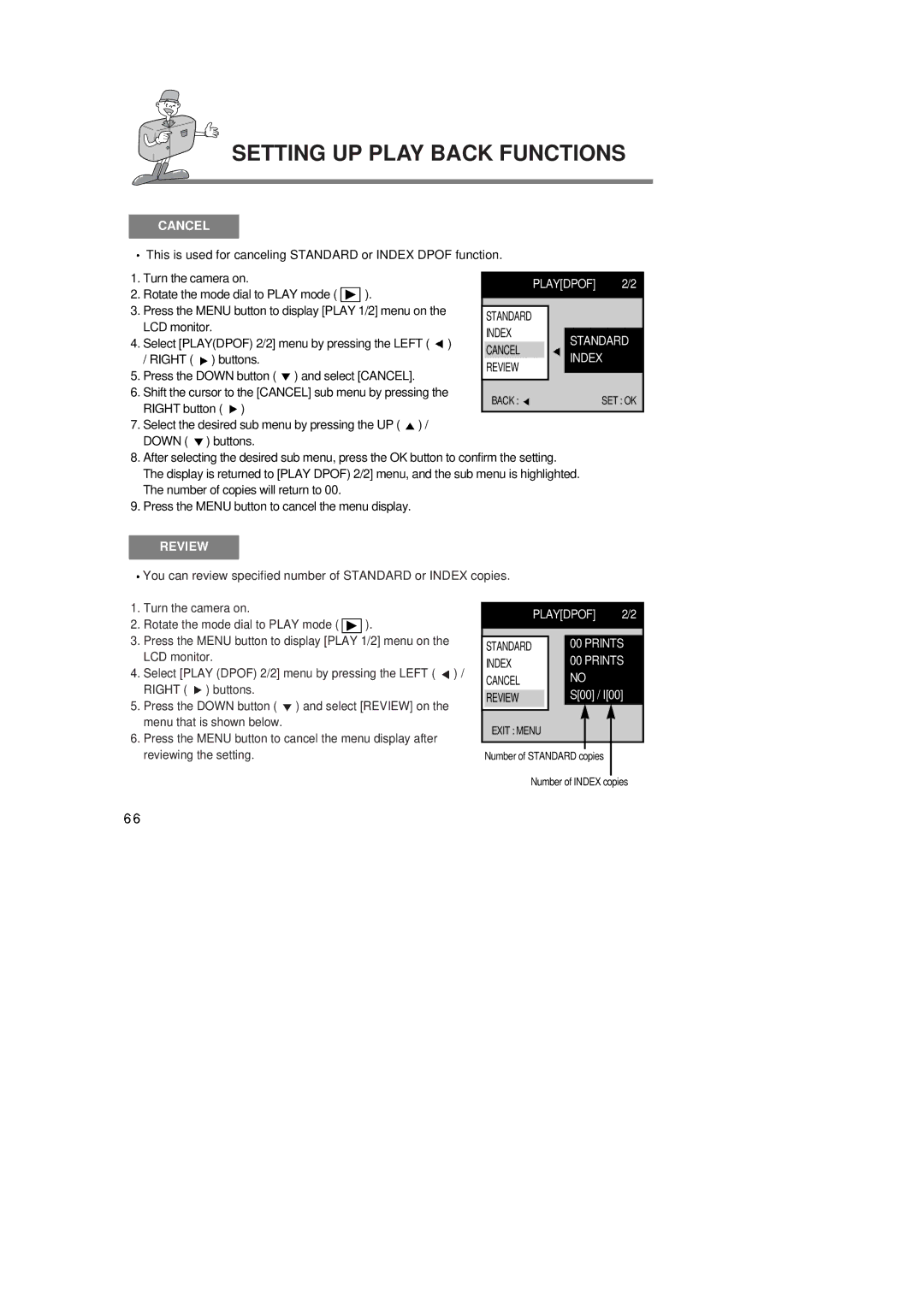 Samsung Digimax350 SE manual Cancel, Review 