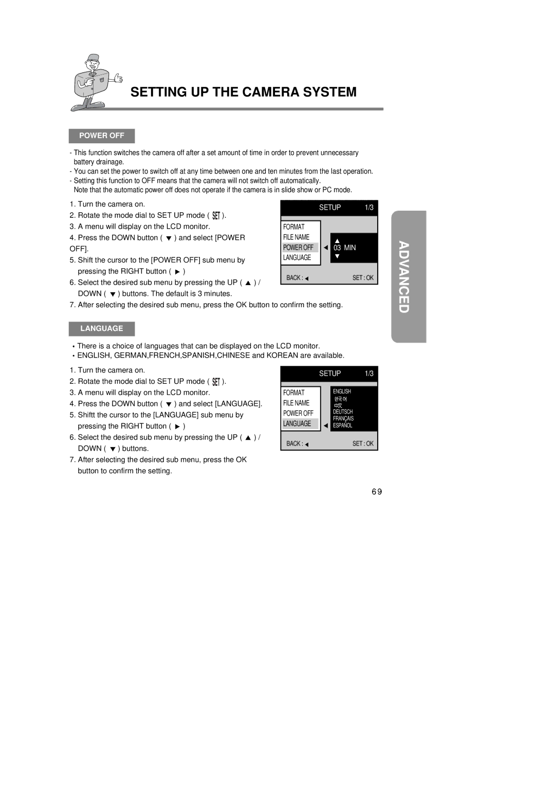 Samsung Digimax350 SE manual Power OFF, Language 