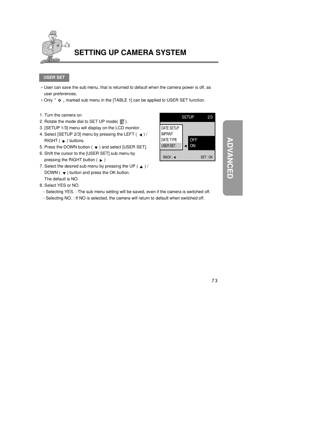 Samsung Digimax350 SE manual User SET 