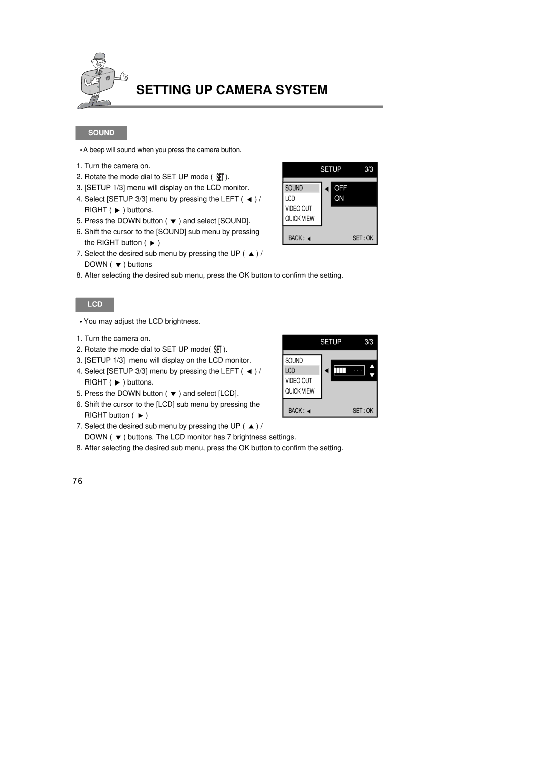 Samsung Digimax350 SE manual Sound, Lcd 