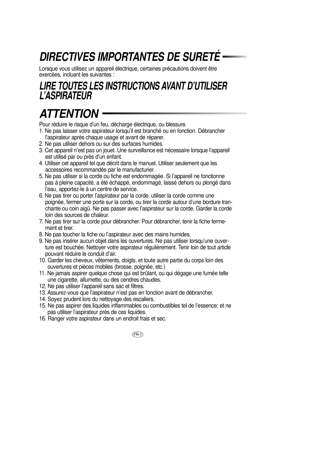 Samsung DJ68-00079J manual Directives Importantes DE Sureté, Lire Toutes LES Instructions Avant D’UTILISER L’ASPIRATEUR 