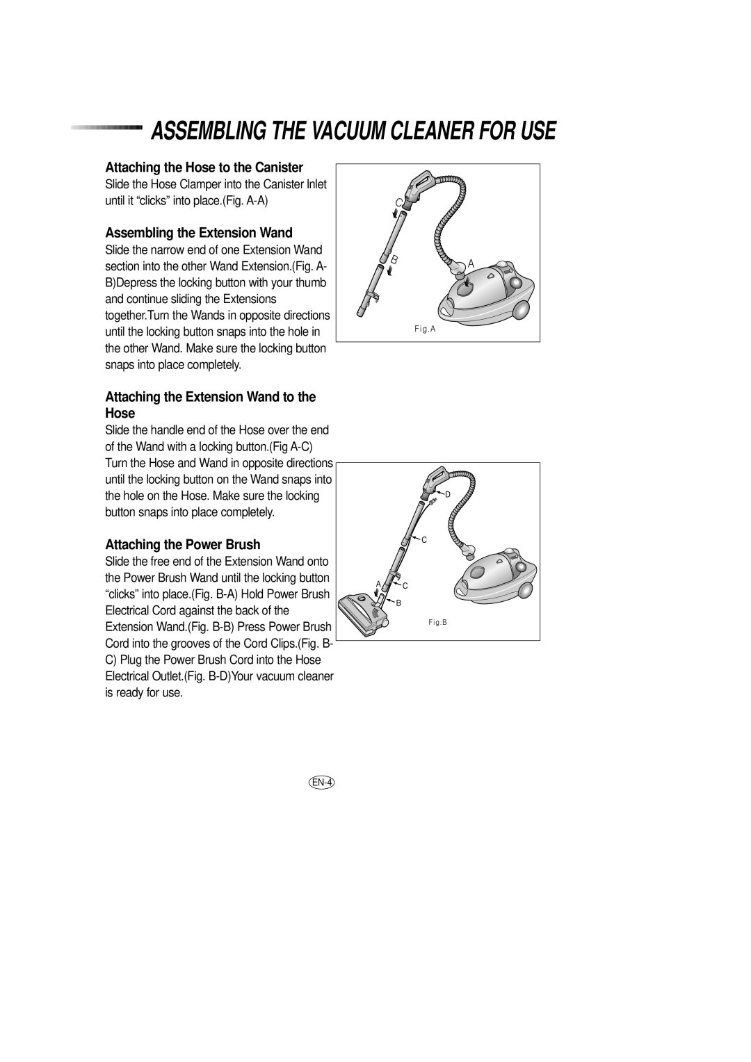 Samsung DJ68-00079J manual Assembling the Vacuum Cleaner for USE 