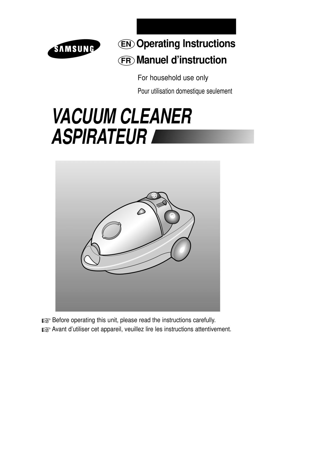 Samsung DJ68-00079J manual Pour utilisation domestique seulement, Vacuum Cleaner Aspirateur, Manuel d’instruction, En Fr 