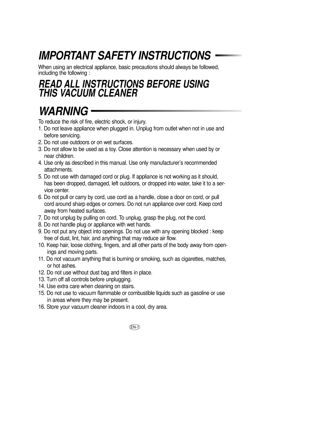 Samsung DJ68-00079J manual Important Safety Instructions 