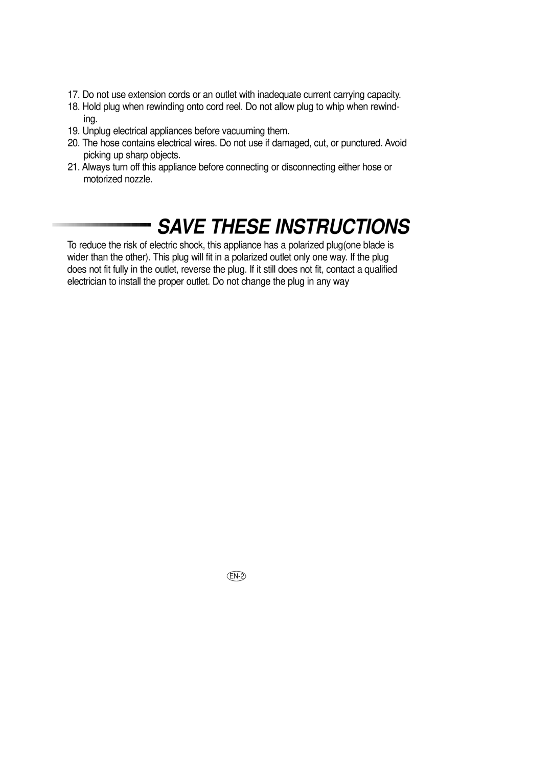 Samsung DJ68-00079J manual Save These Instructions, EN-2 