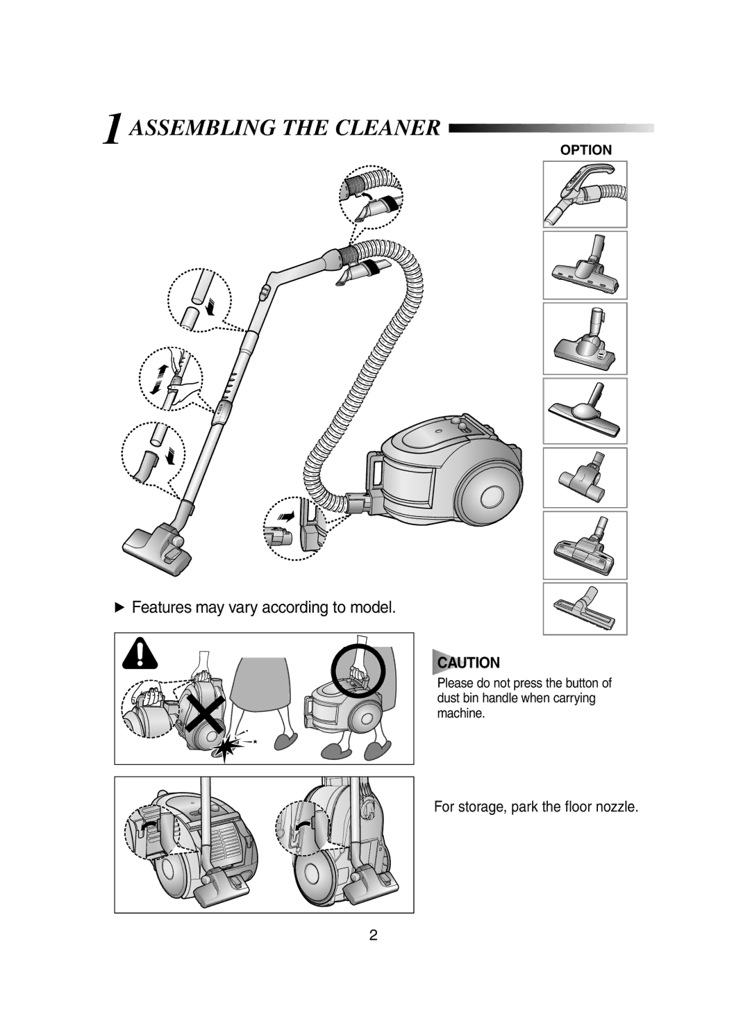 Samsung SC65A1, DJ68-00339U manual 1ASSEMBLING the Cleaner, Option 