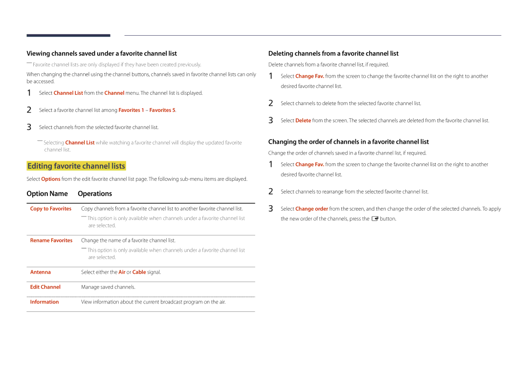 Samsung DM55D, DM48D, DM40D, DM32D Editing favorite channel lists, Viewing channels saved under a favorite channel list 
