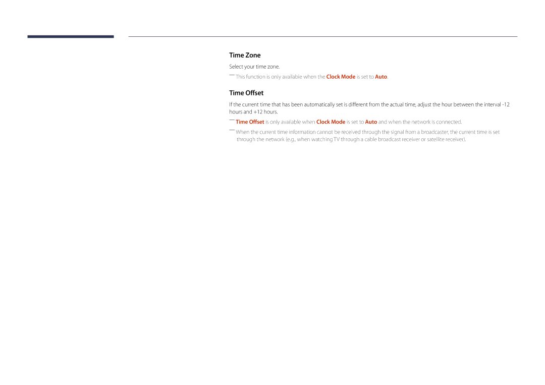 Samsung DM48D, DM55D, DM40D, DM32D user manual Time Zone, Time Offset, Select your time zone 