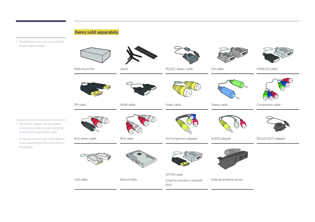 Samsung DM32D, DM48D, DM55D, DM40D user manual Items sold separately 