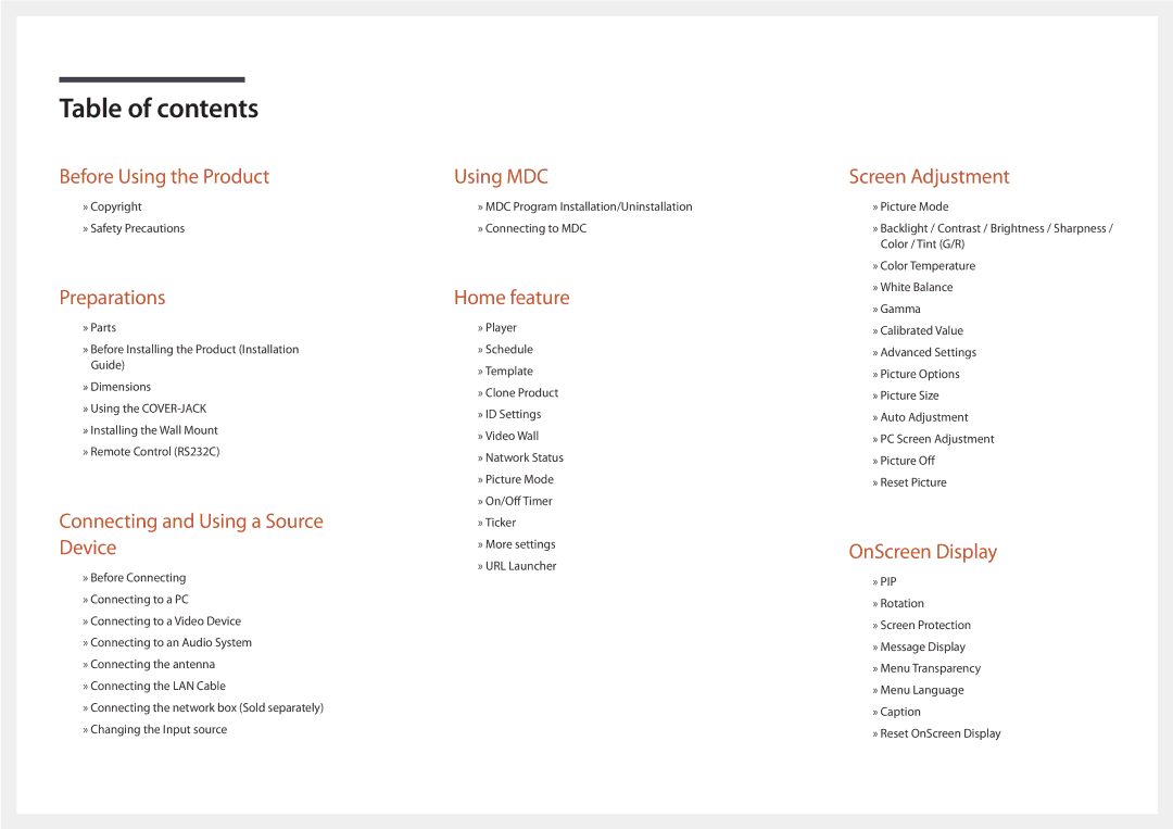 Samsung DM40D, DM48D, DM55D, DM32D user manual Table of contents 