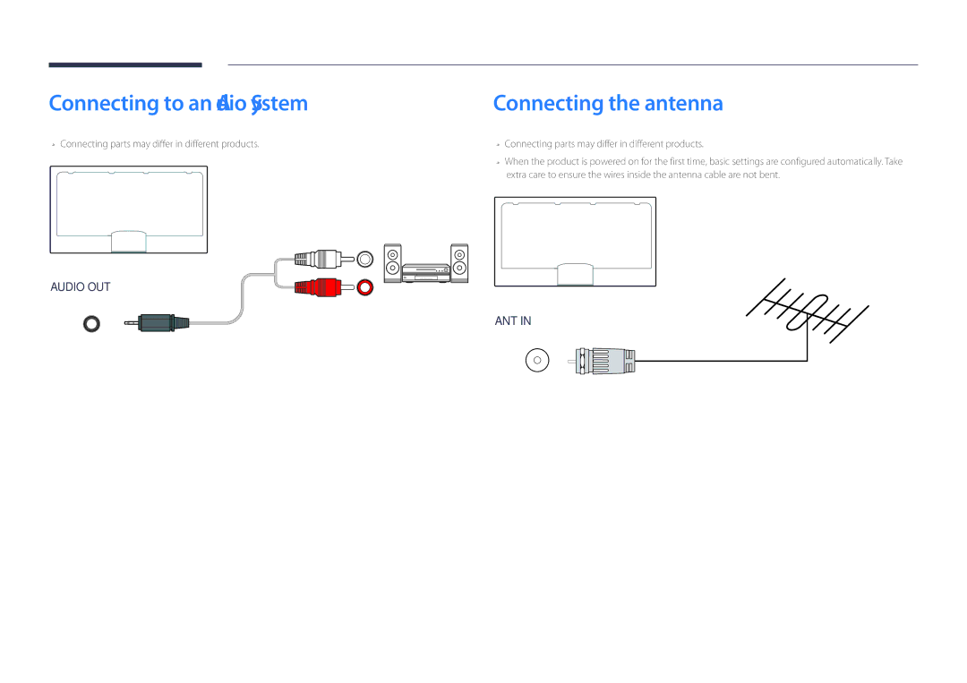 Samsung DM40D, DM48D, DM55D, DM32D user manual Connecting to an Audio System, Connecting the antenna 