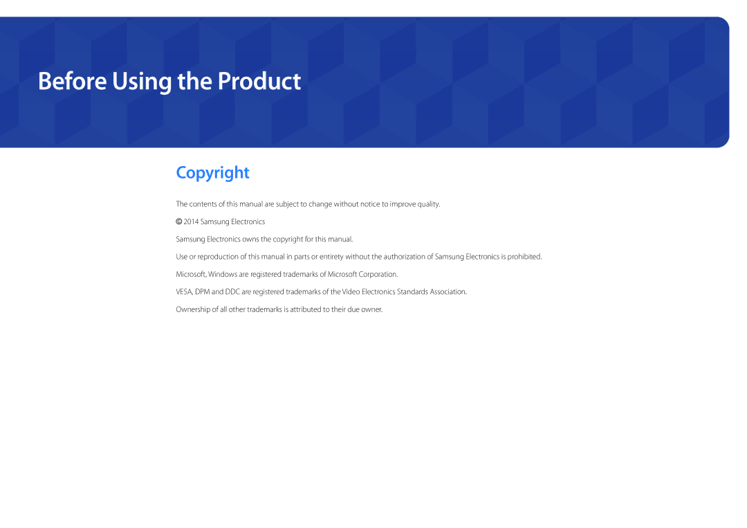 Samsung DM55D, DM48D, DM40D, DM32D user manual Before Using the Product, Copyright 