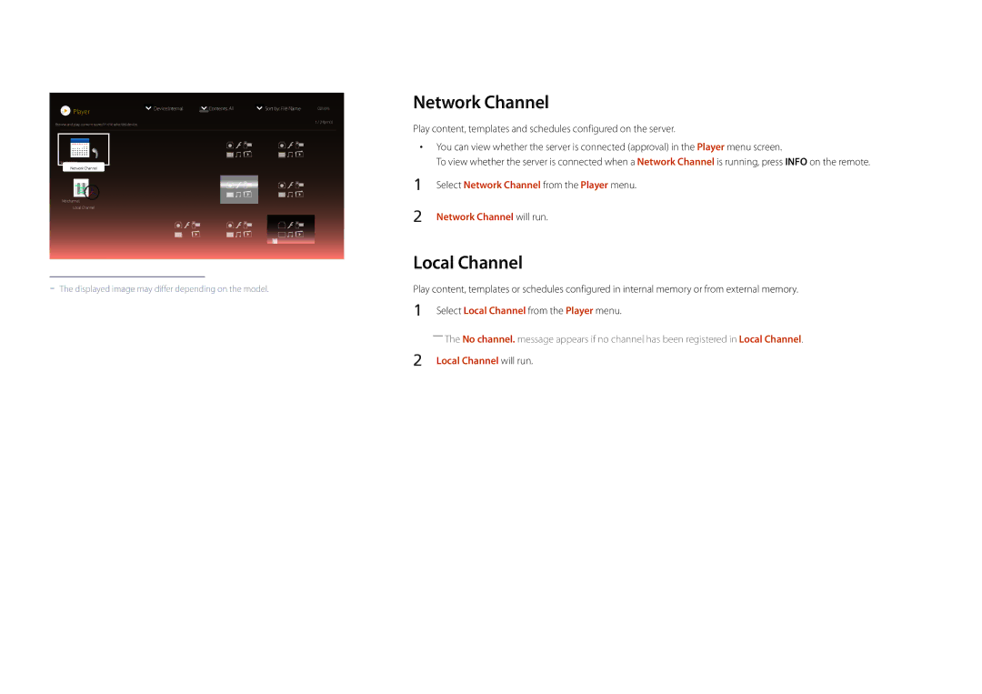 Samsung DM40D, DM48D, DM55D, DM32D user manual Network Channel will run, Local Channel will run 