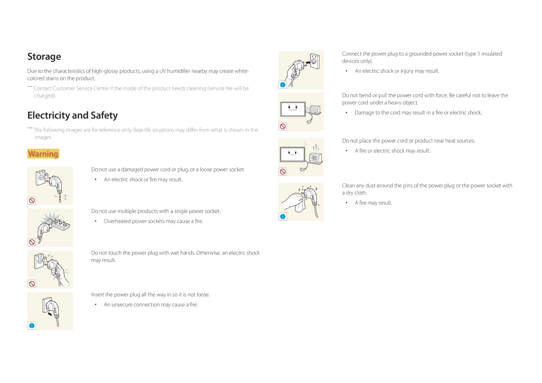 Samsung DM32D, DM48D, DM55D, DM40D user manual Storage, Electricity and Safety 